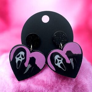 Heart-Shaped Pink and Black Earrings GHOST FACE